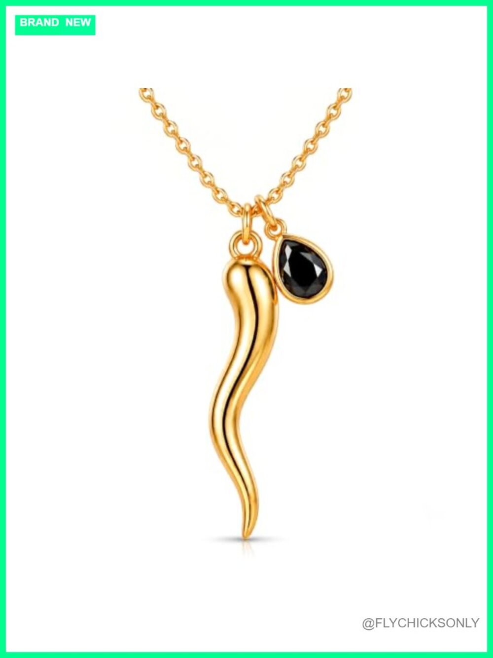 Italian Horn Protection Necklace for Women, 14K Gold Plated Brass